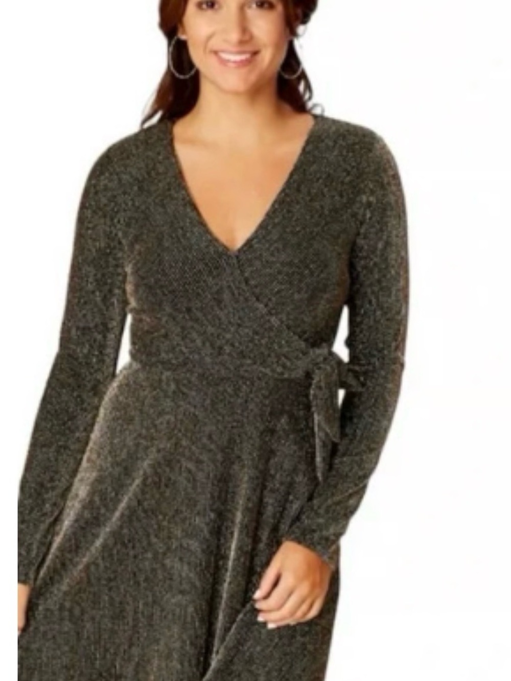 Altar’d State Sparkle Wrap-Front Long-Sleeve Dress in Dark Metallic
